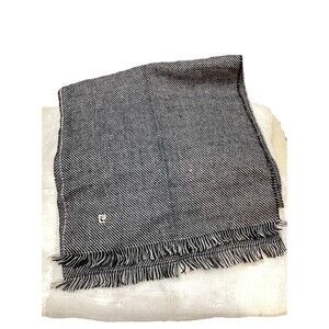 Pierre Cardin Black White Fringed Paris New York 100% Orlon Acrylic Scarf 48x11"